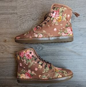 Dr Martens Shoreditch Lace-Up Canvas Victorian Brown Floral Boots